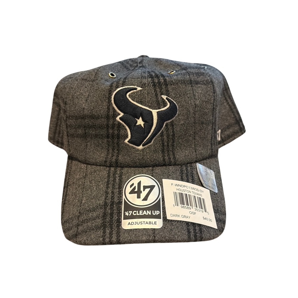 Houston Texans 47 Brand Clean Up Hat Dark Gray Plaid NFL Adjustable OSFA